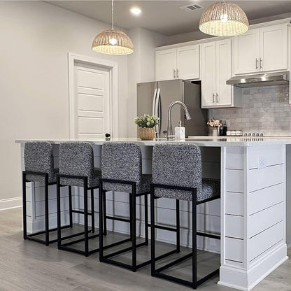 ALPHA HOME 24" Bar Stools Set of 2 Kitchen Counter Stools with Back, Counter Height Stools with Upholstered Footrest for Kitchen Island, Metal Steel Frame, Chenille, Gray