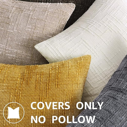decorUhome Mustard Yellow Chenille Throw Pillow Covers 20x20 Set of 2 Thick Textured Slubby Couch Pillow Covers Farmhouse Accent Modern Neutral Decorative Pillow Cases for Bed Sofa Living Room