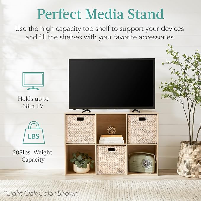 Best Choice Products 6-Cube Storage Organizer, 13.5in Shelf Opening, Bookcase, Display Shelf, Customizable w/ 3 Removable Back Panels – Greige