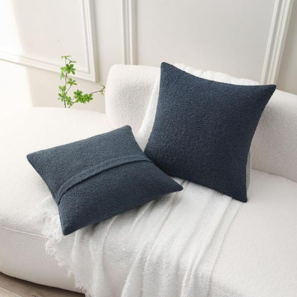 FUTEI Pack of 2 Haze Blue Decorative Throw Pillow Covers 20x20 Inch Soft Cozy Solid Boucle Textured Cushion Case,Modern Home Decor for Couch Bed Living Room