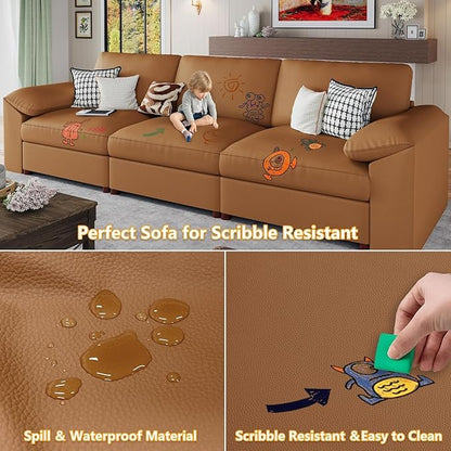 EASE MOOSE Oversized Modular Sectional Sofa,Leather Sectional Couch with Deep Seat,Extra Large U Shaped Couch,Modern Comfy Scratch Resistant Faux Leather Material Sofa,Brown