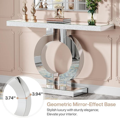 Tribesigns Modern Mirrored Console Table, Glass Sofa Table with Mirror Finish, 43-Inch Entryway Table with O-Shaped Base, Rectangular Accent Foyer Table for Living Room Hallway Entrance (Silver)