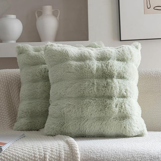 Neelvin Green Faux Fur Cozy Soft Double-Sided Decorative Throw Pillow Covers 24x24 inch Set of 2,Velvet Pillowcase Cushion Case for Sofa Couch