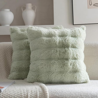 Neelvin Green Faux Fur Cozy Soft Double-Sided Decorative Throw Pillow Covers 20x20 inch Set of 2,Velvet Pillowcase Cushion Case for Sofa Couch