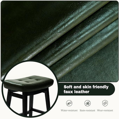 Counter Height Bar Stools Set of 4 for Kitchen Counter Farmhouse Modern Barstools with Faux Leather Upholstered Backless Seat and Solid Wood Legs 24 inch Bar Chairs, Green + Black