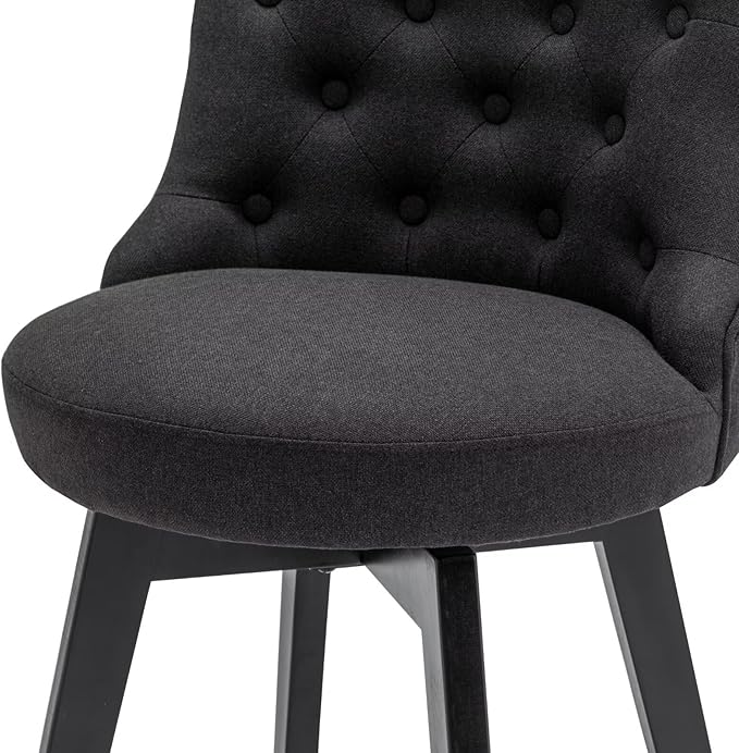 MINCETA Set of 4 Upholstered Bar Stools - 26 Inch Swivel Counter Height Stools with Low Tufted Back, Footrest & Performance Fabric - Round Seat for Kitchen Island & Home Bar Black