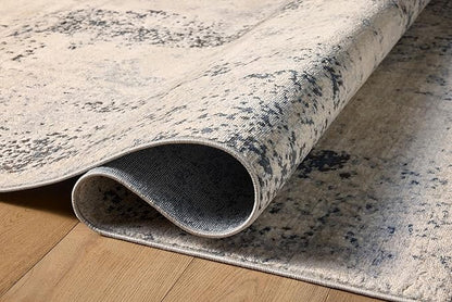 Loloi Teagan Collection TEA-07 Natural/Denim 9'-9" x 13'-6" Area Rug, Large, Soft Neutral Rug, High-Traffic for Living Room, Bedroom, Home Office, Dining Area