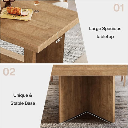 Tribesigns 63-Inch Dining Table for 4-6, Farmhouse Kitchen Table with Heavy Duty Pedestal, Rectangular Wooden Dinner Furniture for Home, Dining Room, Living Room, Brown