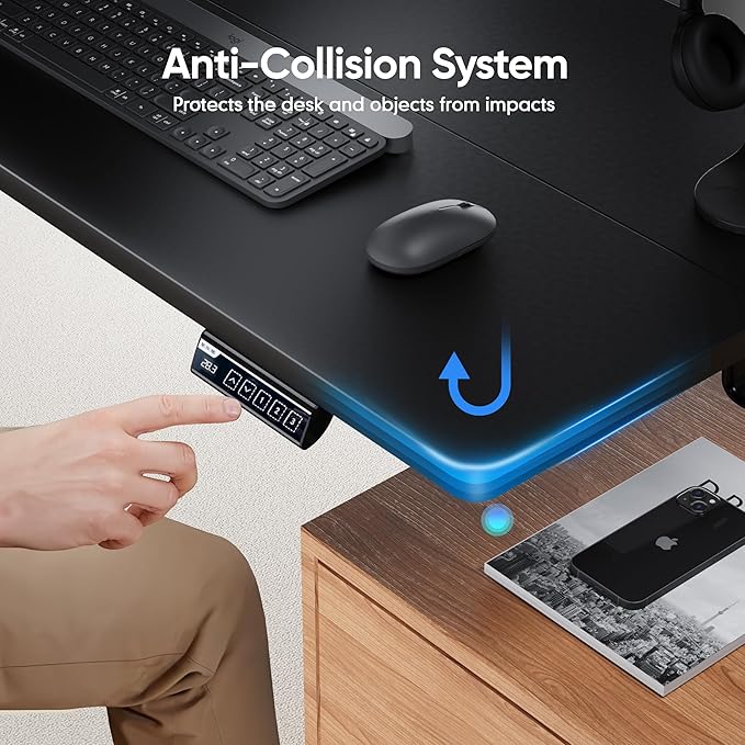 Monomi Electric Height Adjustable Standing Desk, 48x24 Inches, Ergonomic Home Office Sit/Stand Up Desk (Black Steel Frame/Black Top)