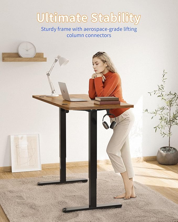 YIHAYO Electric Standing Desk, 48 x 24 Inches Stand Up Desk with Splice Board, Adjustable Height Desk, Computer Desk for Home Office, Black Frame/Rustic Brown Top