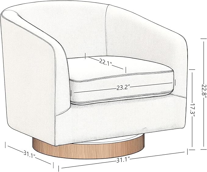 AEDI Genuine Leather Swivel Accent Chair with Solid Wood Base, Upholstered Barrel Armchair for Living Room, Modern Small Club Chair,Light Gray