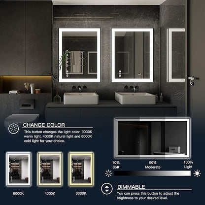 ISKM Framed LED Mirror for Bathroom 48"x38", Dimmable LED Bathroom Mirror with Lights, Anti-Fog, Front and Backlit Lighted Mirror 3-Colors, Shatterproof, Memory Function