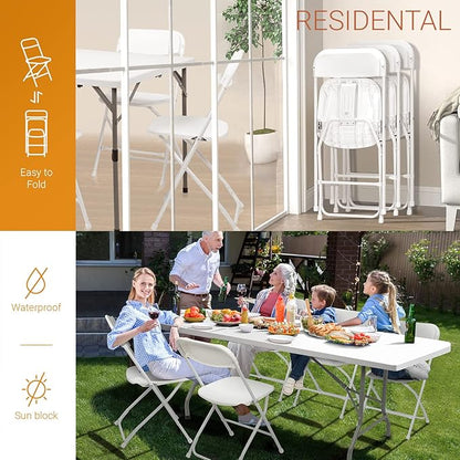 VINGLI 5 Pack White Plastic Folding Chair, Indoor Outdoor Portable Stackable Commercial Seat with Steel Frame 350lb. Capacity for Events Office Wedding Party Picnic Kitchen Dining