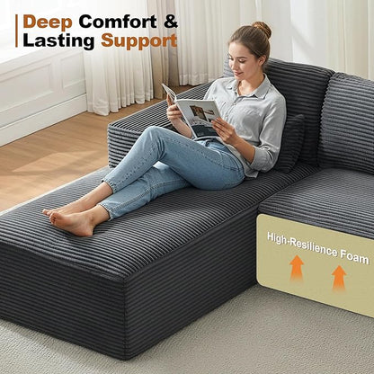 Modular Sectional Cloud Couch for Living Room,Modern Boneless Couche Set with Plush Corduroy,Comfy Floor Sofa with Memory Foam,Stupendous U Shaped Sofa with Chaise,No Assembly Required,Grey