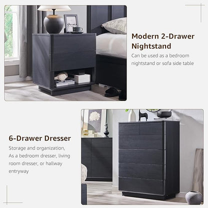 ACCOHOHO Modern Bedroom Set, 3 Pieces Bedroom Furniture Set, Wood 6 Drawer Dresser and Nightstands Set of 2, Chest of Drawers Wide Storage Organizer Cabinet for Bedroom,Black