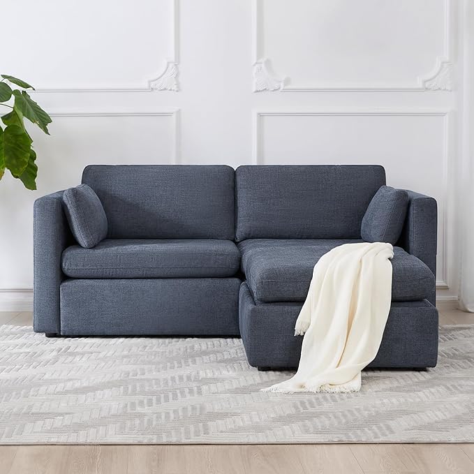 CHITA Modular Sectional Sofa, FSC Certified L Shaped Couch with Reversible Chaise, Modular Sectional Couch for Samll Space,78 Inch Width, 3 Seat Modular Sofa with Storage Ottoman, Blue