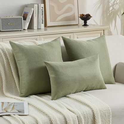 FUTEI Sage Green Chenille Throw Pillow Covers 12x20 Inch Set of 2,Soft Wide Chevron Textured Lumbar Pillow Cases,Farmhouse Home Decor for Couch Bed Living Room