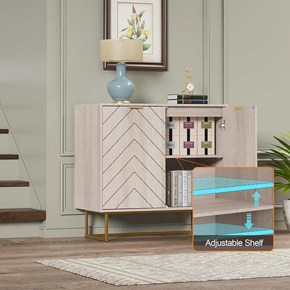 Scurrty 31.5" 3-Piece Sideboard Buffet Cabinet Set, Natural Log Color with Doors & Adjustable Shelves, Storage Cabinet for Living Room & Kitchen