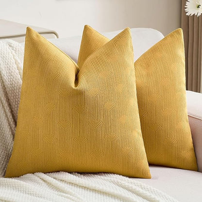 FUTEI Mustard Yellow Chenille Decorative Throw Pillow Covers 20x20 Inch Set of 2,Soft Cozy Striped Geometric Patterns Cushion Cases,Modern Home Decor for Couch Bed Living Room