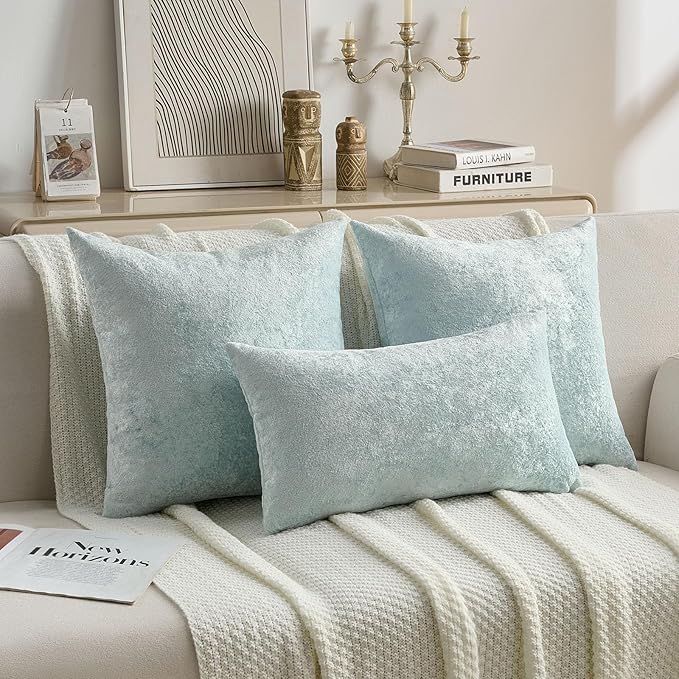 FUTEI Light Blue Flannel Throw Pillow Covers 22x22 Inch Set of 2,Soft Dimensional Textured Cushion Cases,Modern Home Decor for Couch Living Room