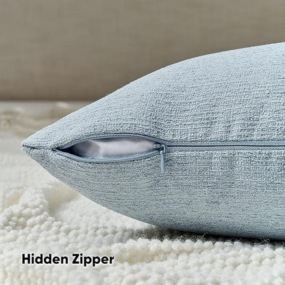 FUTEI Denim Blue Chenille Decorative Throw Pillow Covers 18x18 Inch Set of 2,Soft Cozy Faux Linen Textured Cushion Case,Farmhouse Home Decor for Couch Living Room
