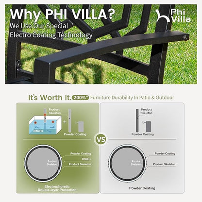 PHI VILLA Set of 4 Stackable Wrought Iron Patio Dining Chairs, Portable Black Outdoor Bistro Deck Metal Chairs, Support 300 lbs, Ideal for Garden, Backyard, Lawn