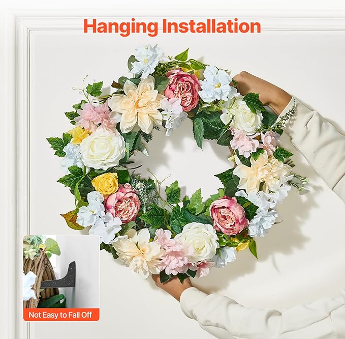 VEVOR Spring Wreath for Front Door 24 Inch - Large Artificial Flower Wreath with Hydrangea & Peony, Year-Round All Season Outdoor Indoor Door Decor