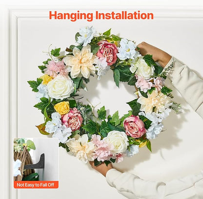 VEVOR Spring Wreath for Front Door 24 Inch - Large Artificial Flower Wreath with Hydrangea & Peony, Year-Round All Season Outdoor Indoor Door Decor