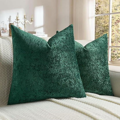FUTEI Christmas Dark Green Flannel Throw Pillow Covers 18x18 Inch Set of 2,Soft Dimensional Textured Cushion Cases,Modern Home Decor for Couch Living Room