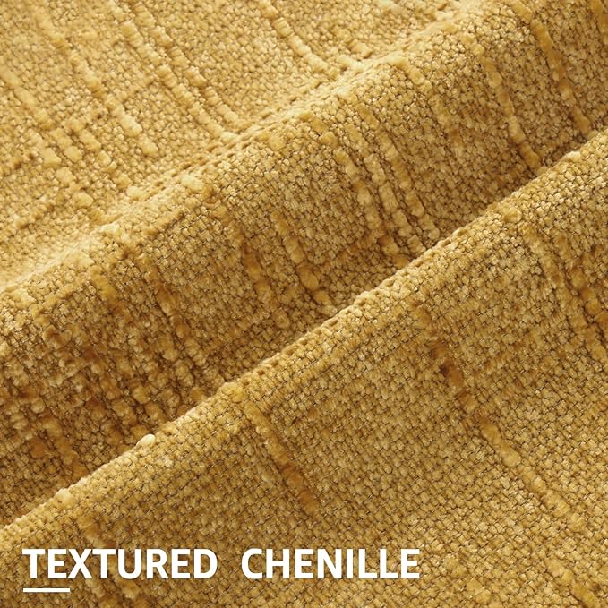 decorUhome Mustard Yellow Chenille Throw Pillow Covers 20x20 Set of 2 Thick Textured Slubby Couch Pillow Covers Farmhouse Accent Modern Neutral Decorative Pillow Cases for Bed Sofa Living Room