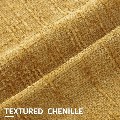 decorUhome Mustard Yellow Chenille Throw Pillow Covers 20x20 Set of 2 Thick Textured Slubby Couch Pillow Covers Farmhouse Accent Modern Neutral Decorative Pillow Cases for Bed Sofa Living Room