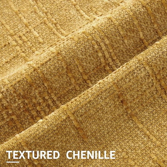decorUhome Mustard Yellow Chenille Throw Pillow Covers 20x20 Set of 2 Thick Textured Slubby Couch Pillow Covers Farmhouse Accent Modern Neutral Decorative Pillow Cases for Bed Sofa Living Room