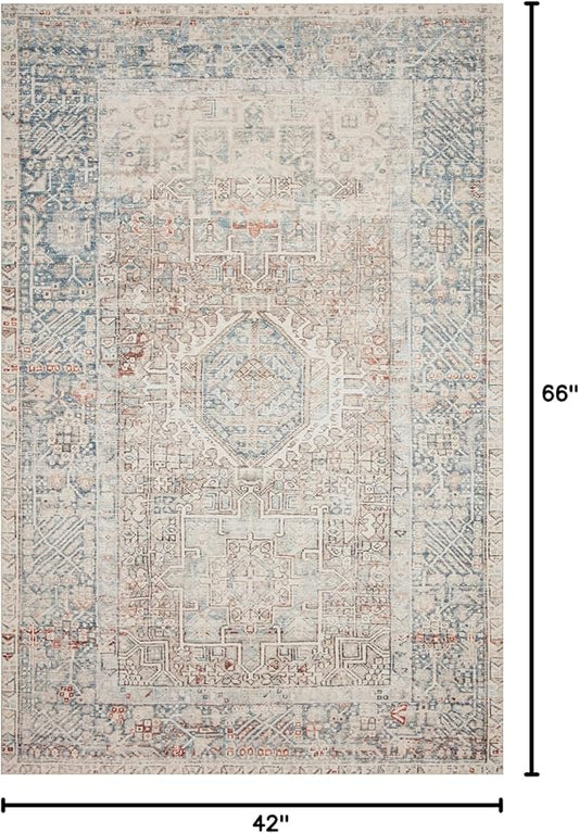 Loloi Chris Loves Julia Jules Collection JUL-07 Natural/Ocean 3'-6'' x 5'-6'', .13" Pile Height, Accent Rug