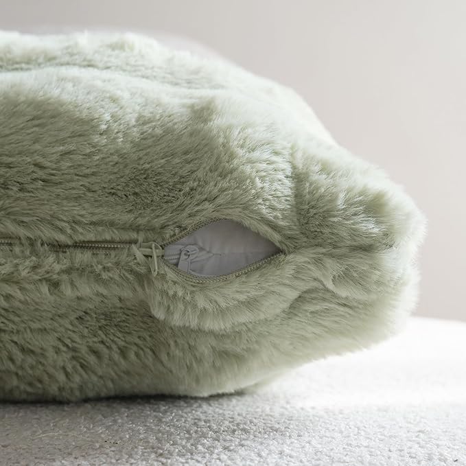 Neelvin Green Faux Fur Cozy Soft Double-Sided Decorative Throw Pillow Covers 22x22 inch Set of 2,Velvet Pillowcase Cushion Case for Sofa Couch