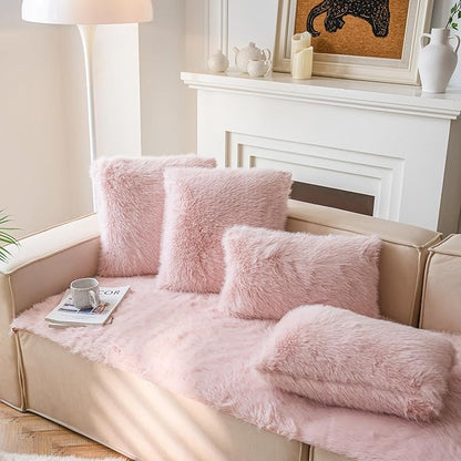 Neelvin Pink Faux Fur Cozy Fluffy Double-Sided Decorative Throw Pillow Covers 24x24 inch Set of 2,Velvet Pillowcase Cushion Case for Sofa Couch