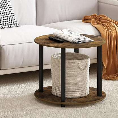 Furinno Turn-N-Tube Simple Design 2-Tier Round Wooden Small Coffee Table, Amber Pine