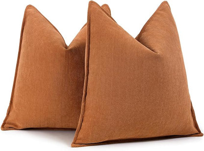 ZWJD Orange Pillow Covers 18x18 Set of 2 Chenille Throw Pillow Covers with Elegant Design Soft and Luxurious Decorative Throw Pillows for Couch, Bed, and Home Decor