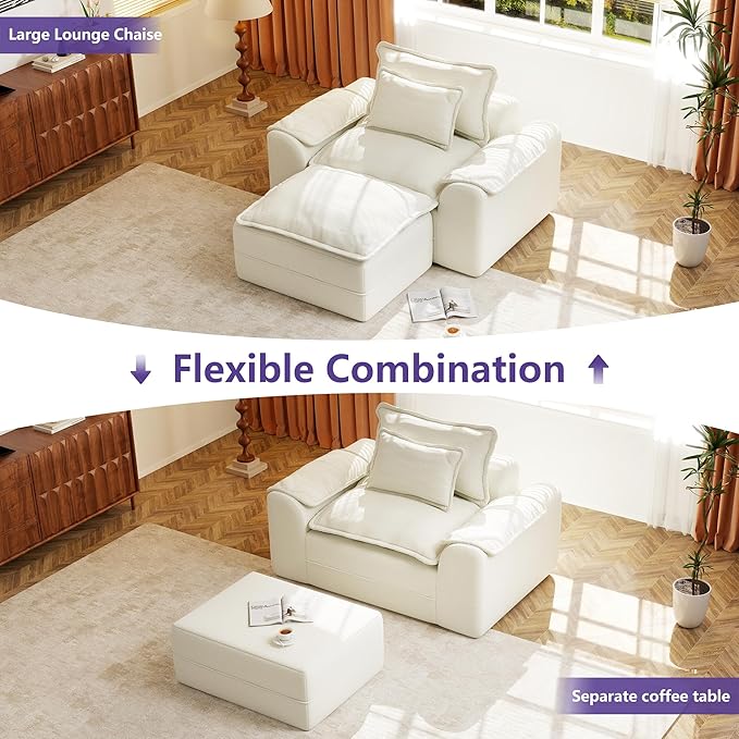Hobestluk Rectangular Cloud Memory Foam Ottoman for Couch Comfy Couch Footrest with Removable Cover Ideal for Living Room Bedroom or Office as Extra Seating or Coffee Table (Beige, Ottoman)