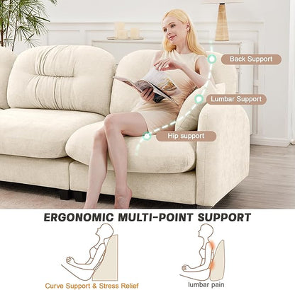 107" Sofas for Living Room, Comfy Chenille Fabric Cloud Sectional Couch, Modern Upholstered Deep Seat Sofa with Armrest Pillow, 3 Seater Couch for Small Spaces Apartment, Beige