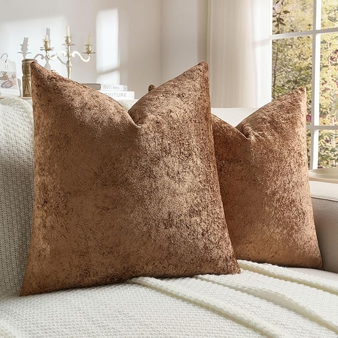FUTEI Dark Brown Flannel Throw Pillow Covers 20x20 Inch Set of 2,Soft Dimensional Textured Cushion Cases,Modern Home Decor for Couch Living Room
