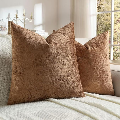 FUTEI Dark Brown Flannel Throw Pillow Covers 20x20 Inch Set of 2,Soft Dimensional Textured Cushion Cases,Modern Home Decor for Couch Living Room