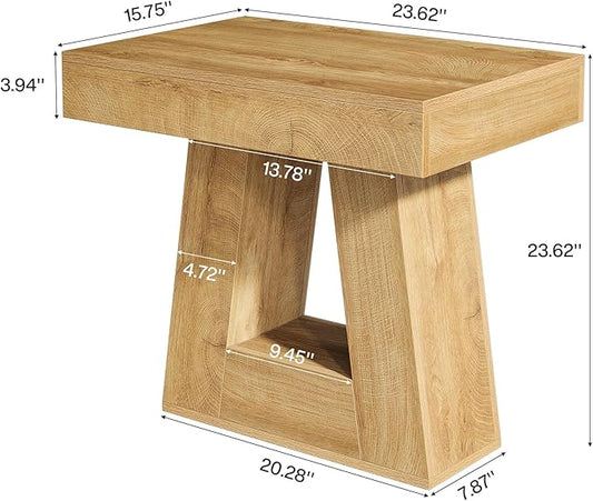 Tribesigns 24" Modern Side Table, 2-Tier Narrow Wooden End Table with Trapezoid Base, Farmhouse Small Nightstand for Living Room, Bedroom (2, Natural Wood Color)