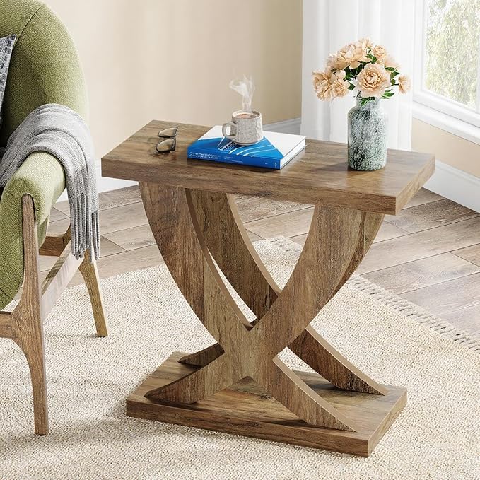 Tribesigns End Table for Living Room with Cross Fishtail Support Set of 2, Side Table and Farmhouse Accent Furniture for Small Spaces (2)