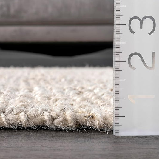 nuLOOM Ashli Solid Farmhouse Jute Area Rug, 5' x 8', Off-white, Rectangular, 0.5" Thick