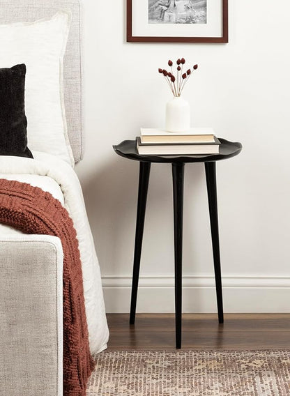 Kate and Laurel Alessia Modern Round Metal Side Table; 15 x 15 x 22; Black; Decorative Cast Aluminum End Table with Deckled Edge for Bedroom Nightstand or Living Room Accent