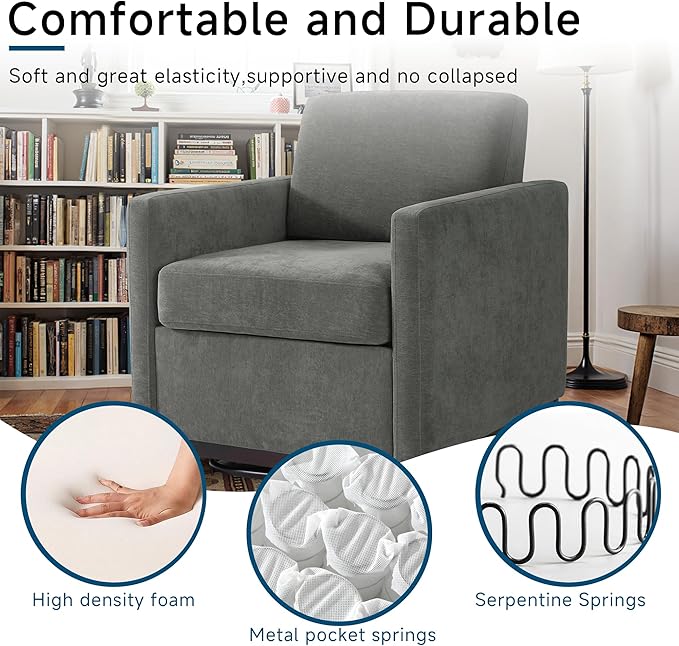 Pia Ricco Plush Swivel Barrel Chair Set of 2 - Mid-Century Modern Accent Armchairs in Soft Chenille for Living Room & Cozy Reading Nook, Dark Gray