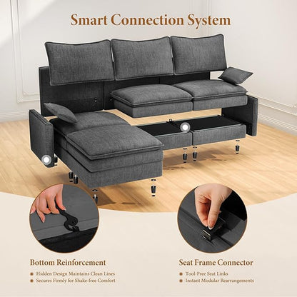 Vesgantti 142" U Shaped Sectional Couch, Comfy Cloud Modular Sectional Sofa with 2 Ottoman Deep Seat Chenille Modern Cloud Sofa, Modular Sofas for Living Room, Bedroom and Apartment, Gray