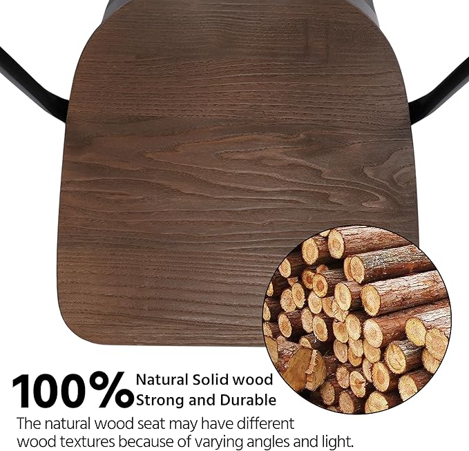 Yaheetech 18 Inch Classic Iron Metal Dining Chair with Wood Top/Seat Indoor-Outdoor Use Chic Dining Bistro Cafe Side Barstool Bar Chair Coffee Chair Set of 4 Black