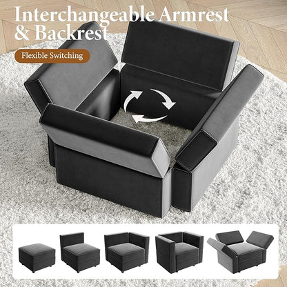 Vesgantti Sectional Couches with Storage Seats, 118" L Shaped Convertible Modular Sectional Sofa, 4 Seat & 1 Ottoman Velvet Storage Chaises Deep Seat Couch for Living Room, Bedroom, Apartment, Gray