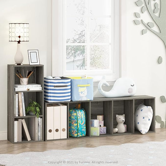 Furinno LUDER Book Shelf, 5-Cube Bookshelf, Bookcase with Open Shelf, 9.4 x 15.8 x 52, for Living Room, Bedroom, Home Office, French Oak